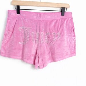 Juicy Couture Y2K Pink Velour Shorts Rhinestone Logo M